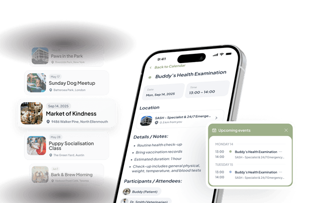 GoFetch upcoming events calendar